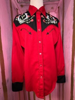 Vintage Scully Red Western Embroidered Button-Up Shirt